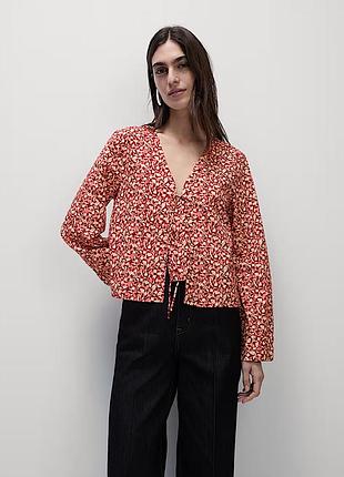 Легкая хлопковая блуза-топ на завязках m&amp;s collection printed tie front top размер 36