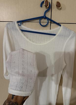 Лонгслів футболка в дірку бавовняний білий marks&spenser 12/40