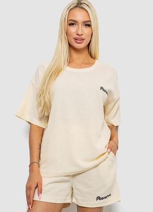 Костюм женский футболка и шорты с принтом, цвет кремовый, 221r6814