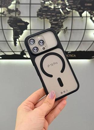 Чехол силиконовый matte magsafe iphone 16 pro,чехол прозрачный с магсейфом для телефона айфон 16 про (черный)