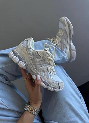 Бежевые кроссовки унисекс asics gel nyc beige white х асикс 42