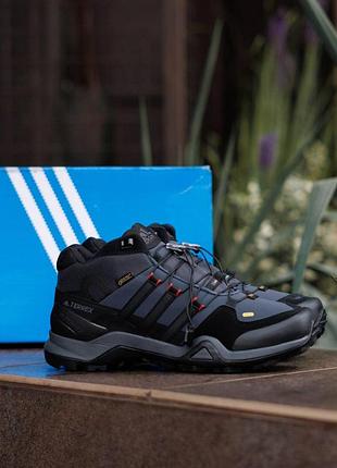 Чорні чоловічі кросівки adidas terrex fast r mid gore-tex winter termo blue black x террекс 46