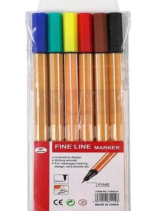Капиллярные ручки stenson ww00412st "fine line" - набор из 6 цветов