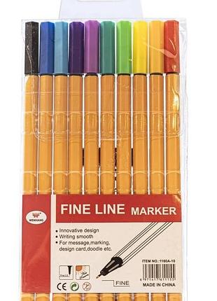 Ручки капиллярные stenson ww00413st "fine line" - 10 цветов в наборе