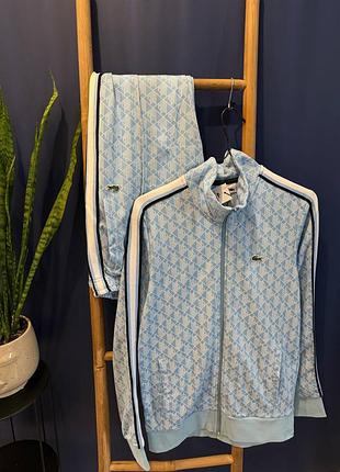 Синий спортивный костюм lacoste monogram, стильный брендированный костюм премиум качества, удобный мужской и женский костюм lacost