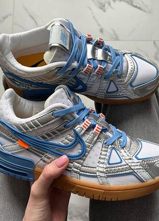 Nike air rubber dunk off-white university blue стильні кросівки nike з колаборацією off-white, університетський блакитний колір 44