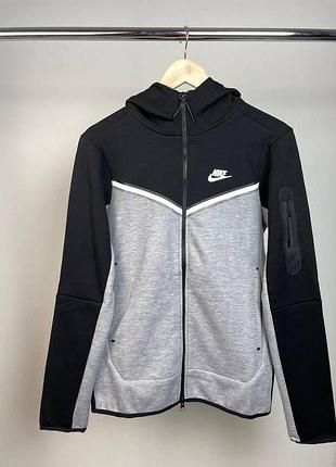 Черно-серая кофта nike tech fleece, мужская кофта nike, стильная кофта на молнии nike tech fleece, худи nike m