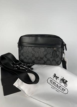 Чоловіча сумка coach, класична щоденна сумка, шкіряна сумка через плече, сіро-чорна ділова сумка coach, сумка coach