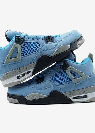 Jordan 4 university blue, кроссовки jordan 4 голубые, замшевые кроссовки air jordan 4