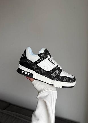 Кроссовки louis vuitton trainer sneaker white black, мужские кроссовки луи виттон, стильные кроссовки louis vuitton, обувь lv trai