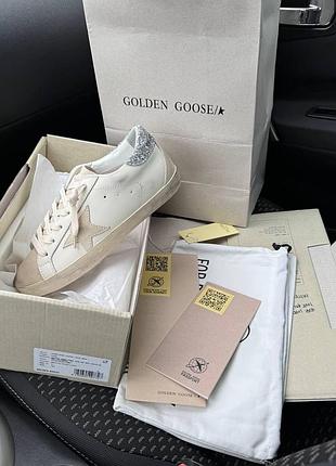 Кроссовки golden goose white beige premium, мужские кроссовки golden goose, стильная обувь голден гус, белые кроссовки golden goos