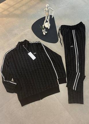 Спортивный костюм lacoste monogram black, костюм lacoste черный, мужской комплект lacoste с монограммой, lacoste monogram black xl