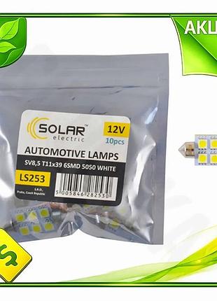 Ve автолампа solar led 12v new version sv8.5 t11x39 6smd 5050 біла для заміни освітлення автомобіля св n6w_ver