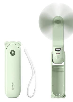 Ручний вентилятор jisulife life8, 12-21 год автономності, 2000 маг, power bank, led ліхтарик, 2 швидкості, салатовий