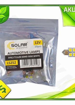 Ve автолампа led solar 12v new version sv8.5 t11x36 6smd 5050 біла для заміни освітлення в авто світло n6w_ver