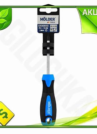 Ve отвертка molder крестовая ph1 new version 75мм для закручивания винтов саморезов шурупов с прорезин n6w_ver