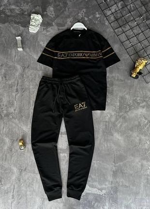 Комплект ea7 emporio armani, чоловічий костюм ea7 футболка + шорти, брендове вбрання ea7, літній комплект ea7 emporio armani m