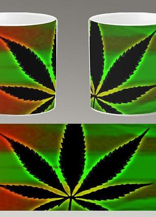 Чашка біла керамічна "марихуана" конопля, канабіс. canabis marijuana. ост