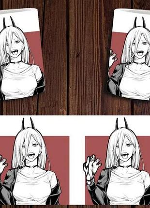 Чашка біла керамічна "chainsaw man" людина бензопила ост