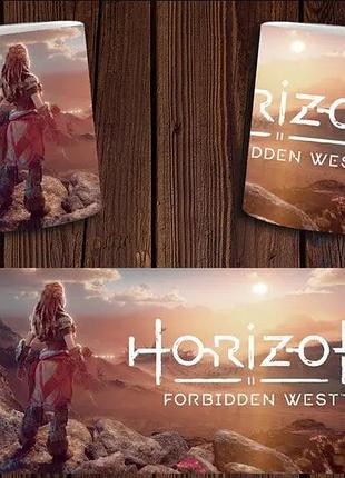 Чашка біла керамічна з принтом horizon forbidden west заборонений захід ост