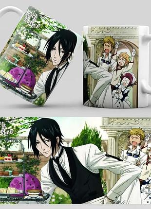 Чашка белая керамическая с принтом аниме "black butler" черный дворецкий ост