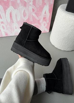 Уги ugg mini platform black, жіночі уги ugg, замшеві ugg mini, тепле зимове взуття ugg, чорні уги ugg платформa premium 37