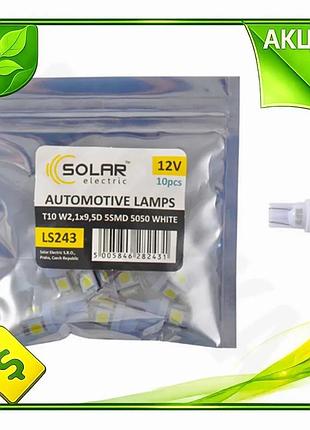 Ve автолампа solar led t10 new version 12v 5smd белая для замены штатного освещения в автомобиле свето n6w_ver