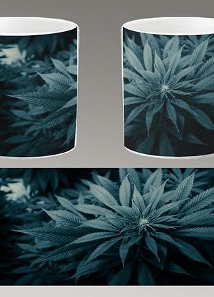 Чашка біла керамічна "марихуана" конопля, канабіс. canabis marijuana. ost