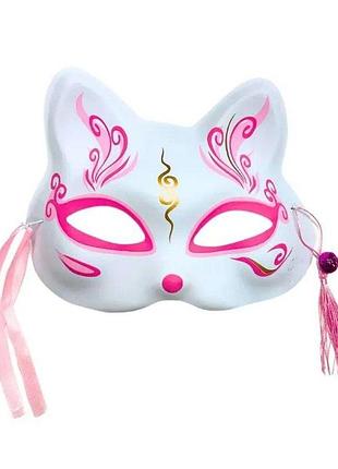 Маска кицуне японской лисицы kitsune розовая золото18х17 см abc