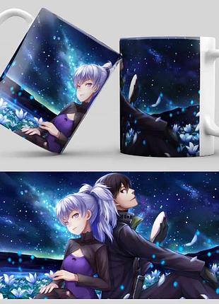 Чашка белая керамическая с принтом аниме "darker than black" темнее черного ост