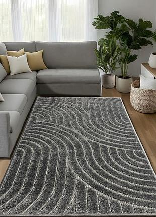 Ковер серый 1.5x2.3 м c низким рельефным ворсом oksi gray 38025/608