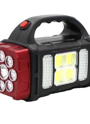 Світлодіодний ручний ліхтар з акумулятором на сонячній батареї led cob 1678 чорно-червоний