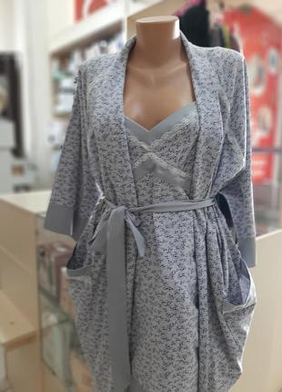Комплект ночная рубашка и халат хлопок silver/adda fleur lingerie миди 48/xl 48/xl