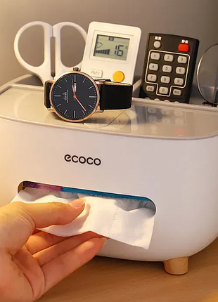 Настольный органайзер ecoco tissue с диспенсером для салфеток и отсеками для удобного хранения аксессуаров