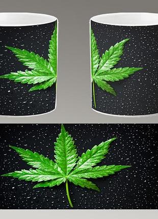 Чашка біла керамічна "марихуана" конопля, канабіс. canabis marijuana. abc