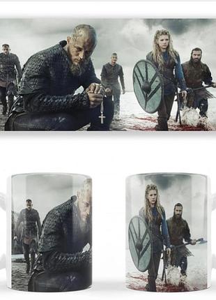 Чашка біла керамічна vikings вікінги abc