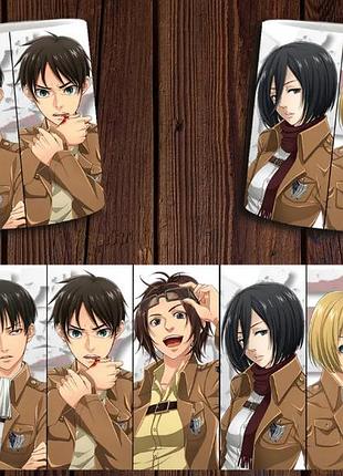 Чашка біла керамічна "атака титанів" shingeki no kyojin abc