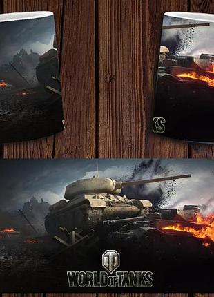 Чашка белая керамическая с принтом "world of tanks" світ танків abc