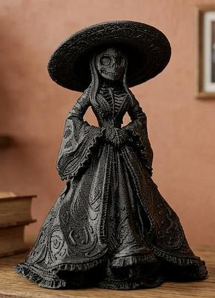 Эксклюзивная фигурка святая смерть la catrina в шляпе, мексиканский готический декор (12*11*15 см)