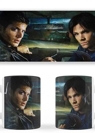 Чашка біла керамічна supernatural dean and sam надприродна дин і сем abc