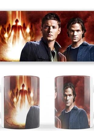 Чашка белая керамическая supernatural dean and sam сверхъестественное дин и сэм abc