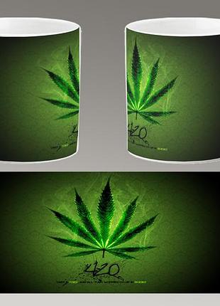 Чашка белая керамическая "марихуана" конопля, каннабис. canabis marijuana. abc