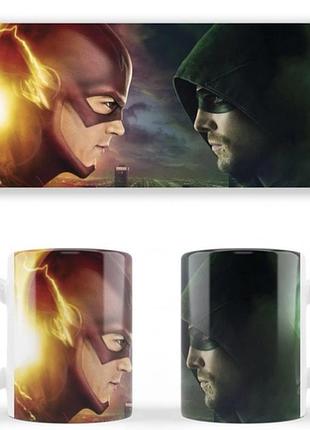 Чашка біла керамічна arrow and flash cw universe dc (стріла та флеш cw всесвіт dc) abc