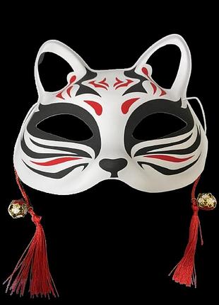 Маска кицуне японской лисицы kitsune 18х17 см rodana черная с красным