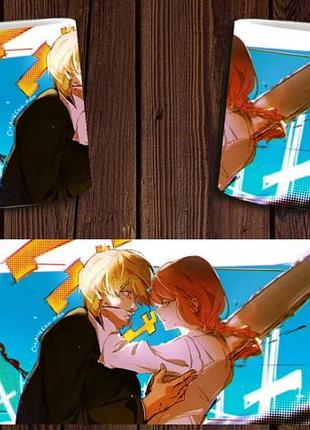 Чашка біла керамічна "chainsaw man" людина бензопила abc