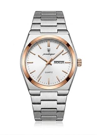 Классические мужские часы poedagar 615 royal white стальные с календарем