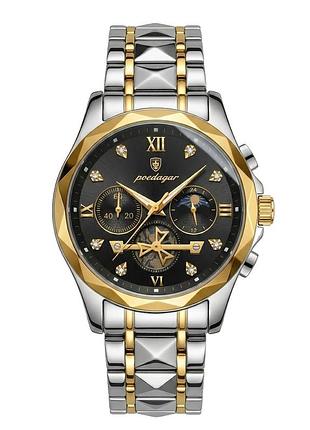 Чоловічий наручний годинник poedagar luxury business silver-gold з фазою місяця