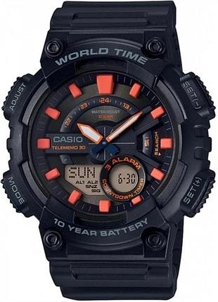Чоловічий наручний годинник casio aeq-110w-1a2 чорний з помаранчевим