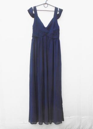 Синее летнее нарядное вечернее платье в пол1 фото
