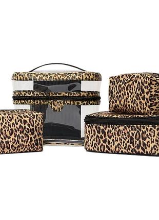 Набір косметичок victoria's secret 4-piece makeup bag set leopard